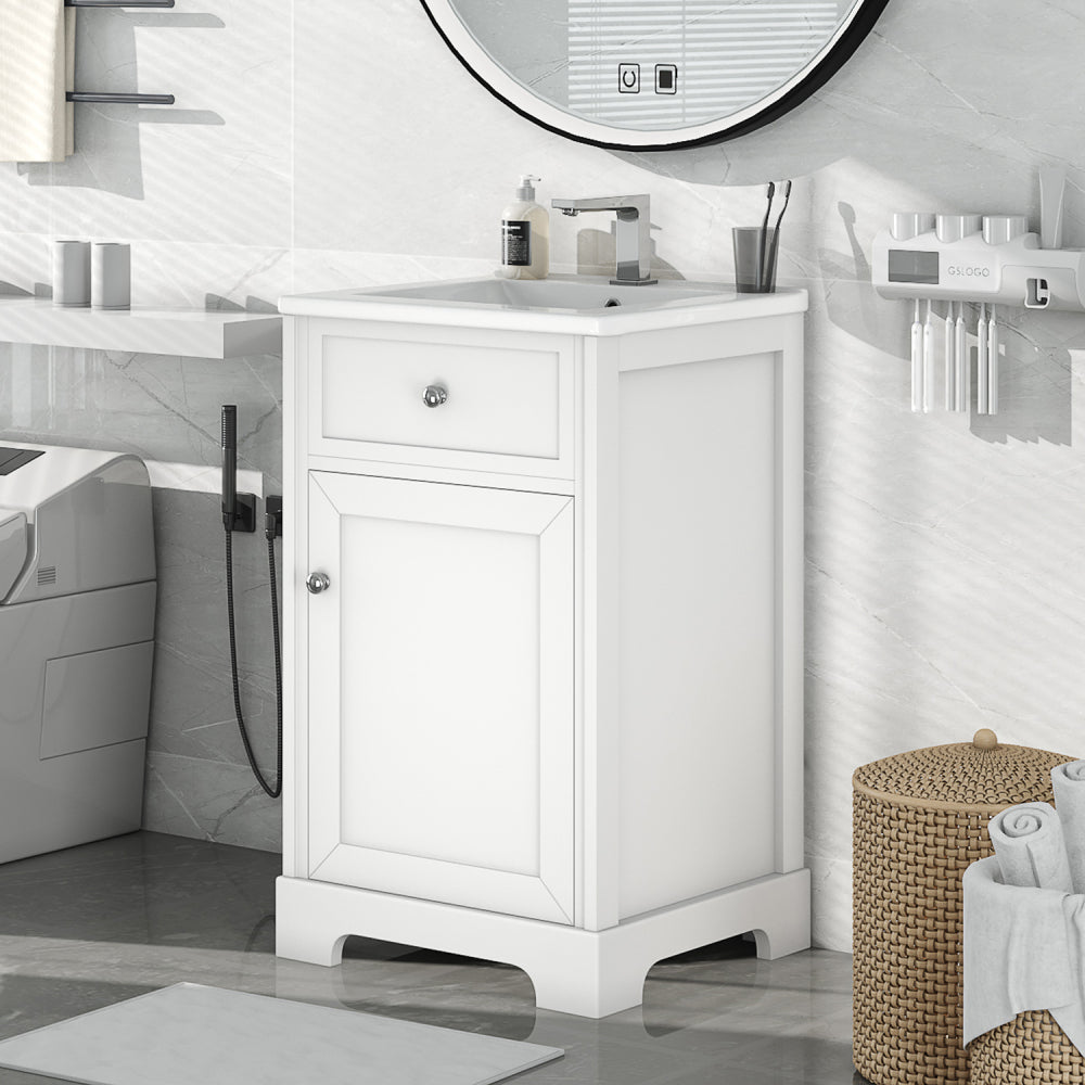 20" Bathroom Vanity with Sink, Bathroom Cabinet with Soft Closing Door, Storage Rack and Adjustable Shelve, White (Old Sku:
WF531249AAK)