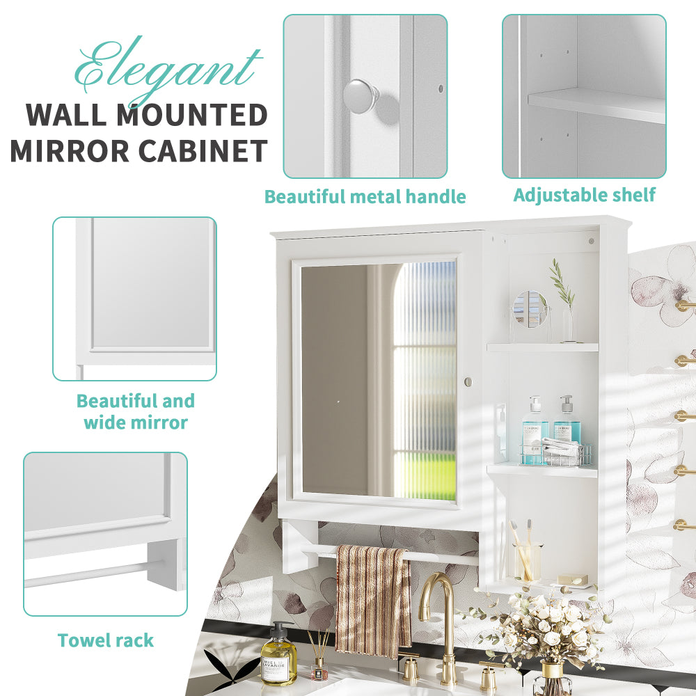 Wall Mounted Bathroom Storage Cabinet, Medicine Cabinets with large mirror door, adjustable shelves and three open storage levels(Not Include Bathroom Vanity )