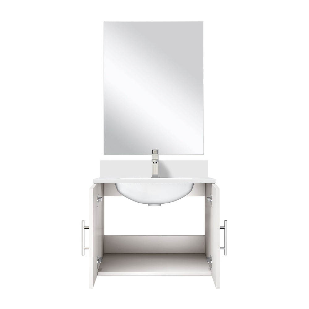 Glossy White Single Bath Vanity 24 in. W x 22 in. D, Cultured Marble Countertop, 18 in. Mirror and Faucet Set