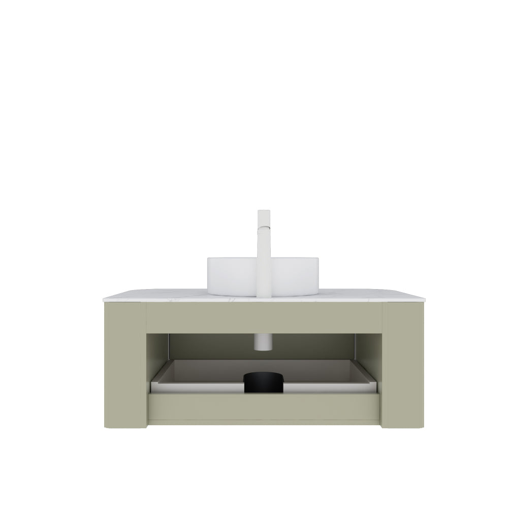 DINA 36" Bathroom Vanity with Sink, Modern Wall-Mounted Floating Curved Edges Striped Bathroom Storage Cabinet with a Drawer, White Round Ceramic Basin without Faucet, Pre-assembled, Light Green Color