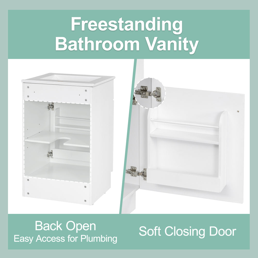 20" Bathroom Vanity with Sink, Vanity Cabinet with Door Shelf and Adjustable Shelf, White