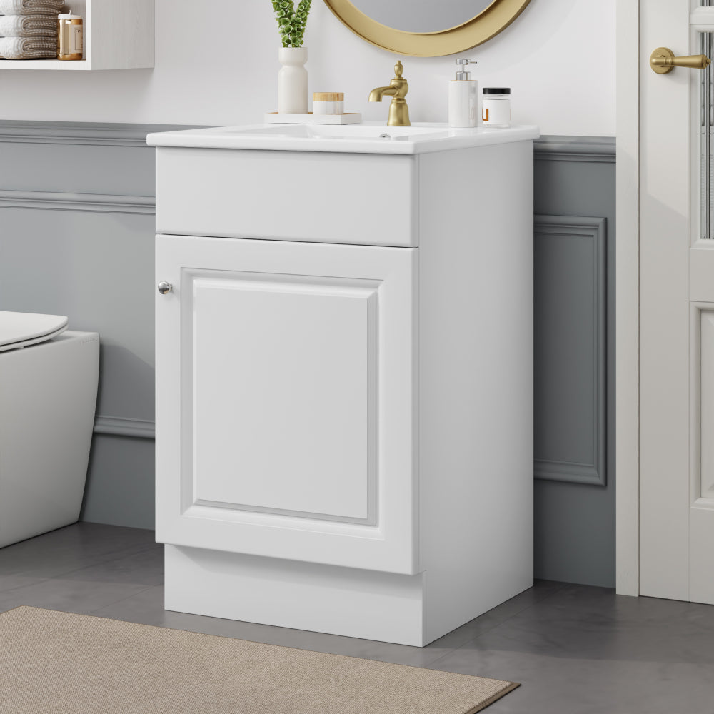 20" Bathroom Vanity with Sink, Vanity Cabinet with Door Shelf and Adjustable Shelf, White