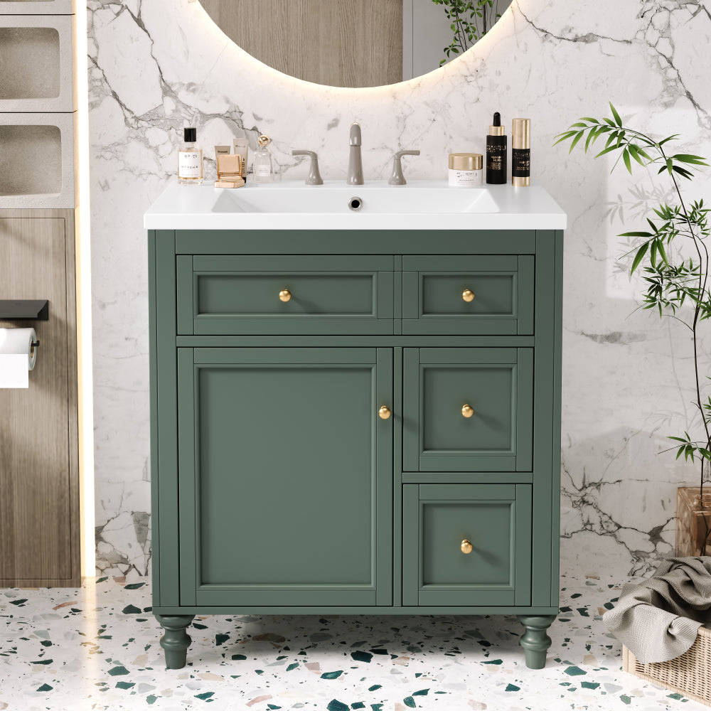 30'' Bathroom Vanity with Top Sink, Modern Bathroom Storage Cabinet with 2 Drawers and a Tip-out Drawer, Single Sink Bathroom Vanity (Same as SW000143AAE)