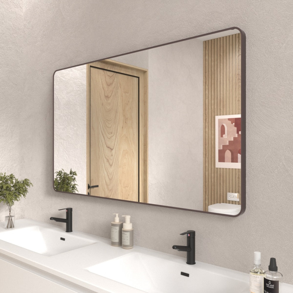 60x36 In. Aluminum Framed Rounded Rectangle Bathroom Wall Mirror, Matte Black Bathroom Vanity Mirror Farmhouse, Anti-Rust, Tempered Glass mirrors, Hangs Horizontally or Vertically