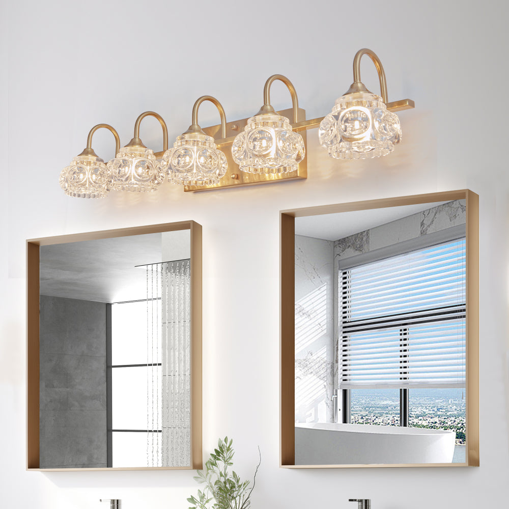 29" Brushed Nickel Finish Vintage Crystal Vanity Light - Elegant 5-Light Bathroom Mirror Fixture with Clear Glass Shades (No Bulbs)