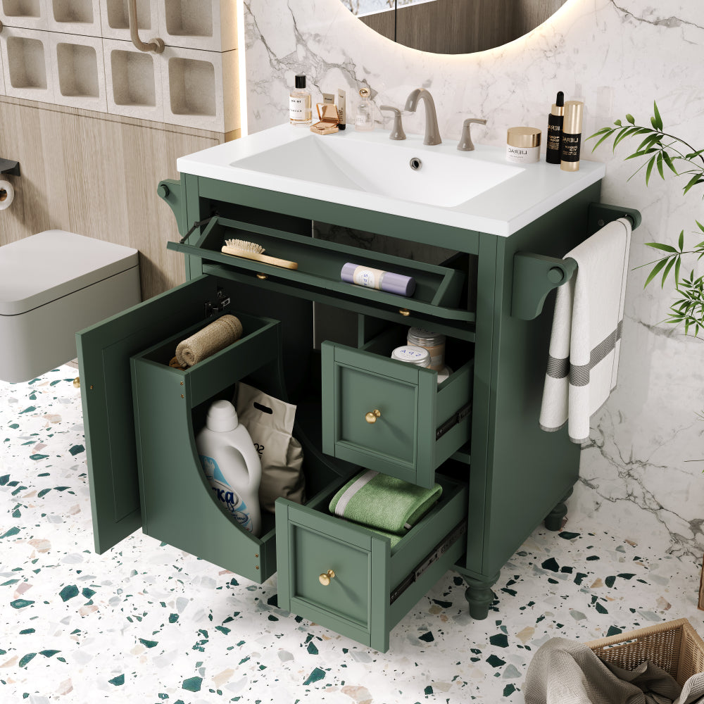 30'' Bathroom Vanity with Top Sink, Modern Bathroom Storage Cabinet with 2 Drawers and a Tip-out Drawer, Single Sink Bathroom Vanity (Same as SW000143AAF)