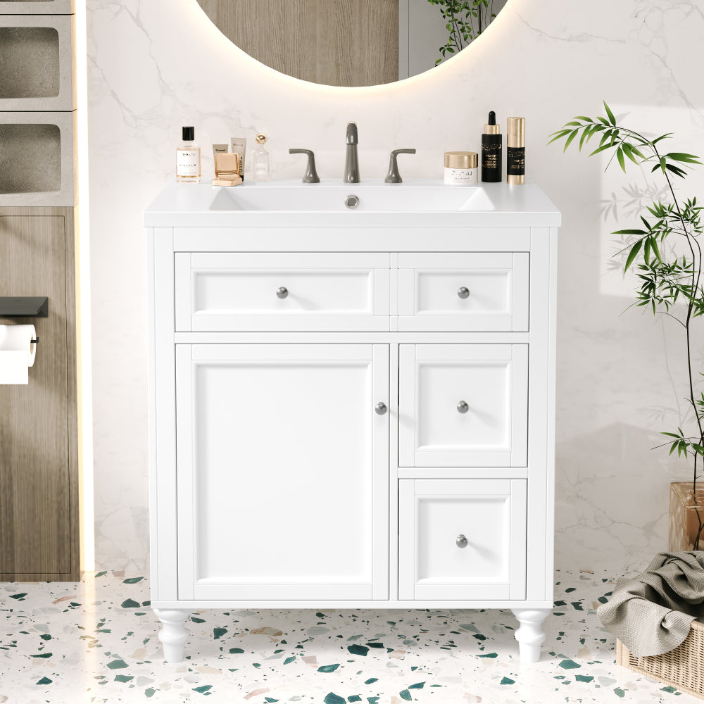 30'' Bathroom Vanity with Top Sink, Modern Bathroom Storage Cabinet with 2 Drawers and a Tip-out Drawer, Single Sink Bathroom Vanity (Same as SW000143AAE)