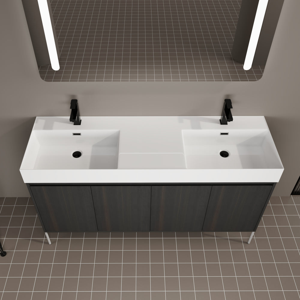 60" Freestanding Bathroom Vanity with Resin Double Sink, Storage Cabinet with Soft Closed Doors (KD-Package)