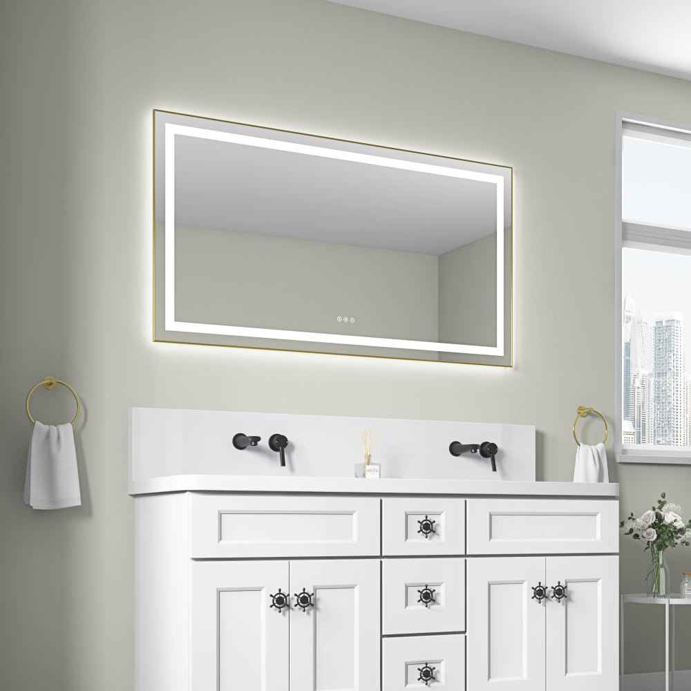 40" x 24" Inch LED Bathroom Mirror with Front and Backlight, Wall Mounted Vanity Mirror with Aluminum Frame, Anti-Fog, Memory, 3 Colors, Stepless Dimmable