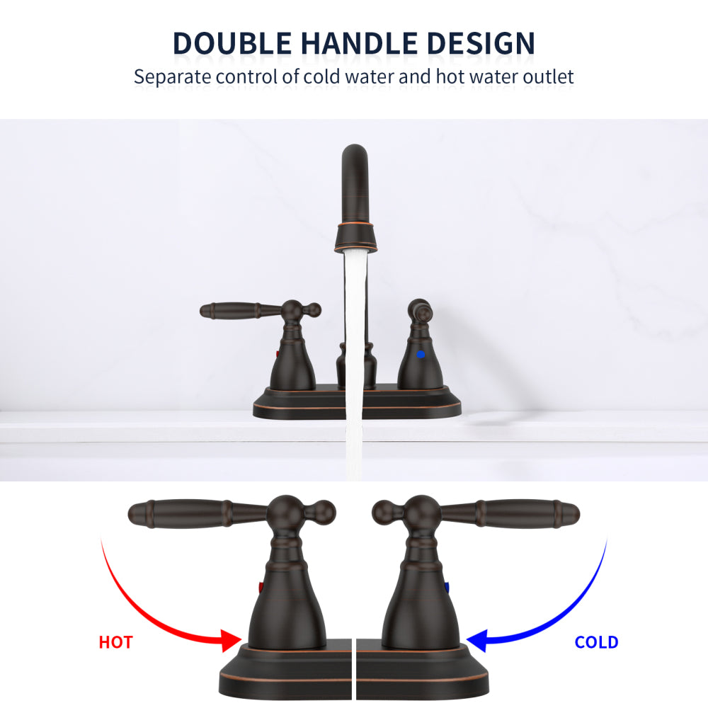 Bathroom Faucet Oil Rubbed Bronze 360 Degree High Arc Swivel Spout 4 Inches Centerset Vanity Faucet Modern Bathroom Faucets 3 Holes Lavatory Faucet NOT INCULED Drain