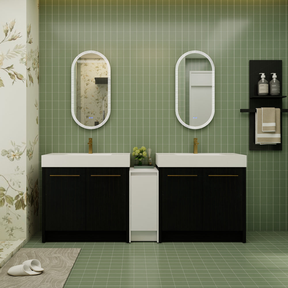 72 Inch Freestanding Bathroom Vanity with Resin Sink and a Storage Cabinets, With Soft Closing Door, 09230*2+0312 Combination Cabinet, KD-Package
