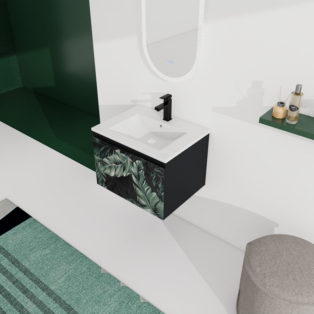 24'' Floating Wall-Mounted Bathroom Vanity With Ceramics Sink & Soft-Close Cabinet Door, KD-Package