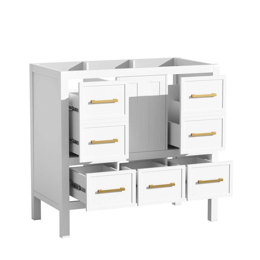 36'' Bathroom Vanity without Sink, Solid Wood Frame Bathroom Storage Cabinet, Freestanding Vanity with 5 Drawers& Soft Closing Doors (NOT INCLUDE BASIN SINK )