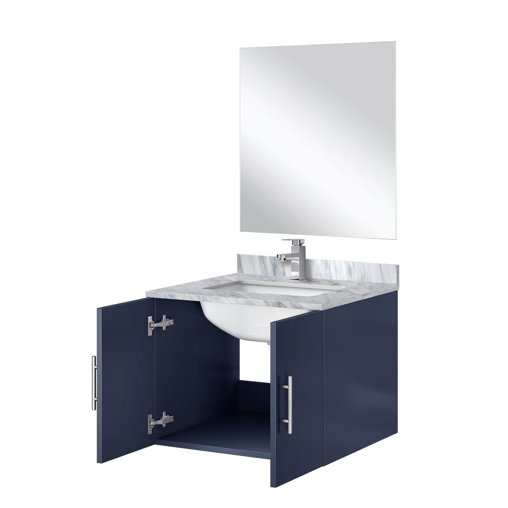 Navy Blue Single Bath Vanity 24 in. W x 22 in. D, Carrara Marble Countertop, 18 in. Mirror and Faucet Set