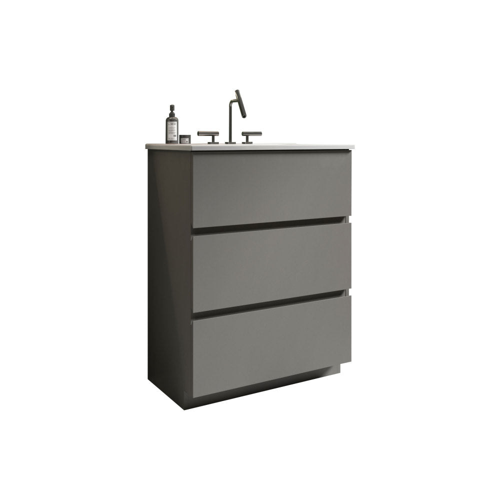 TIA 24" Gray Bathroom Vanity with Sink with 3 Faucet Holes, Large Storage Freestanding Bathroom Vanity for Modern Bathroom, One-Piece White Sink Basin without Drain and Faucet, Pre-assembledT