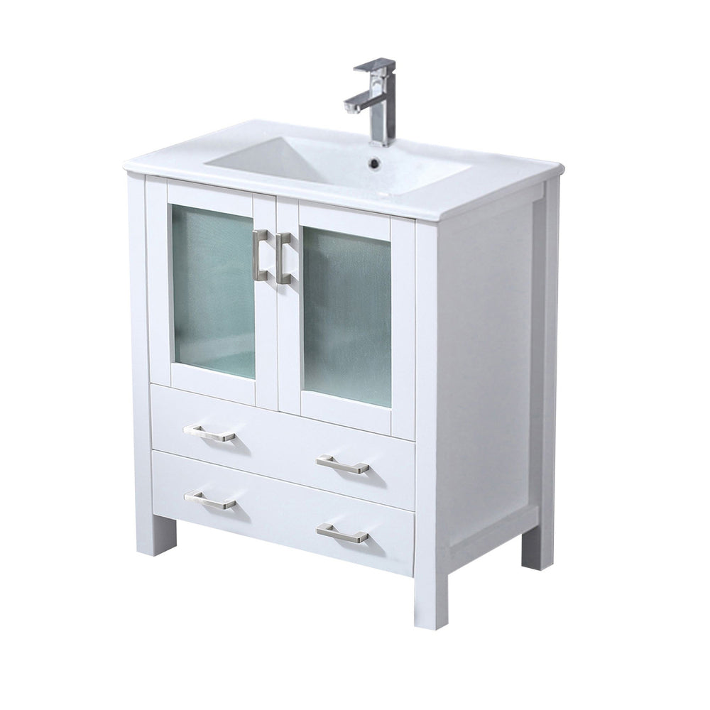 White Bath Vanity 30 in. W x 18.25 in. D, White Ceramic Top, and Faucet Set