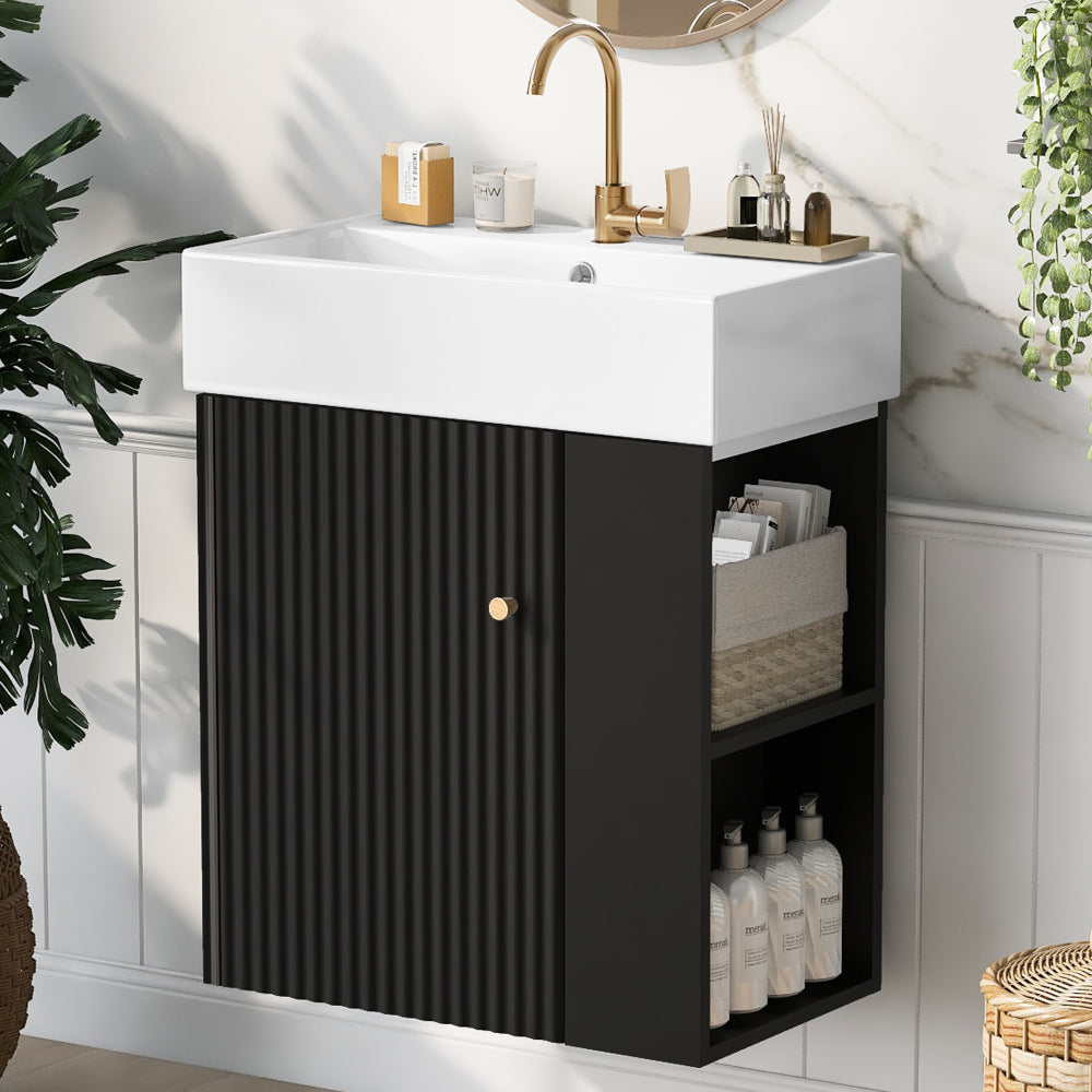 21.6" White Bathroom vanity, Combo Cabinet, Bathroom Storage Cabinet, Single Ceramic Sink, Right Side Storage
