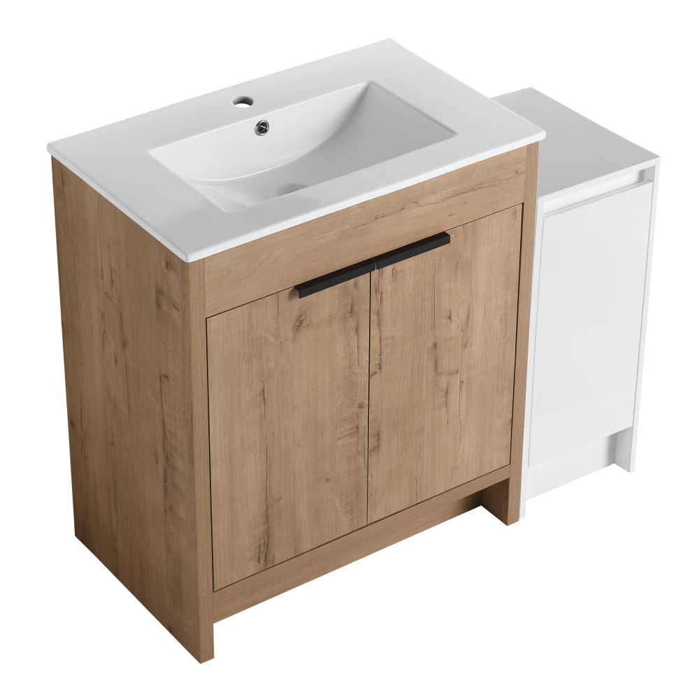 36" Freestanding Bathroom Vanity with White Ceramic Sink & 2 Soft-Close Cabinet Doors ((KD-PACKING),BVB02436IMO-F-BL9090B