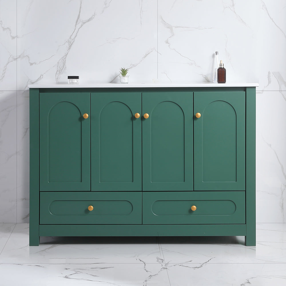 48" Green Bathroom Vanity with Ceramic Sink Combo, Abundant Storage Cabinet -4 Soft close doors and 2drawers