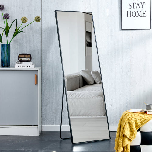 Third generation packaging upgrade, thickened border, brown wood grain solid wood frame full length mirror, dressing mirror, bedroom entrance, decorative mirror, and floor standing mirror. 57.9"*18.1"