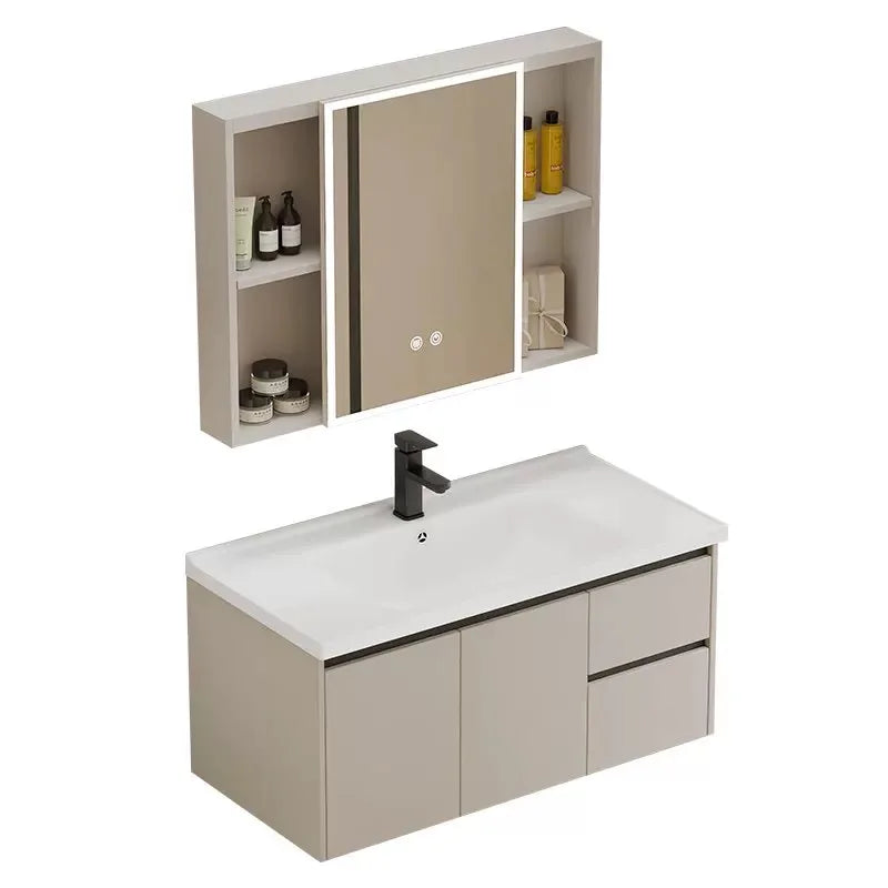 New aluminum Cream Style French PVC Bathroom Vanity Dressing Ceramic One Basin Bathroom Cabinet Washbasin Cosmetic Cabinet Combination