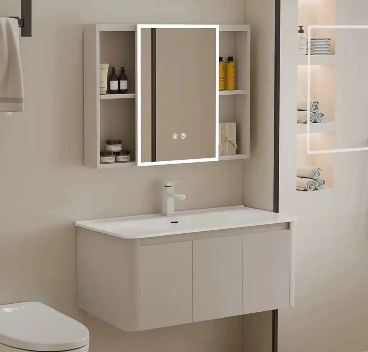 High Quality Wholesale Price Light Emitting Diode Mirror Bathroom Vanity Modern American Single Sink Washbasin Bathroom Cabinet