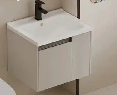 aluminum bathroom cabinet Luxury aluminum PVC bathroom vanity set Smart mirror box Easy to clean Ceramic integrated sink Large storage space Home