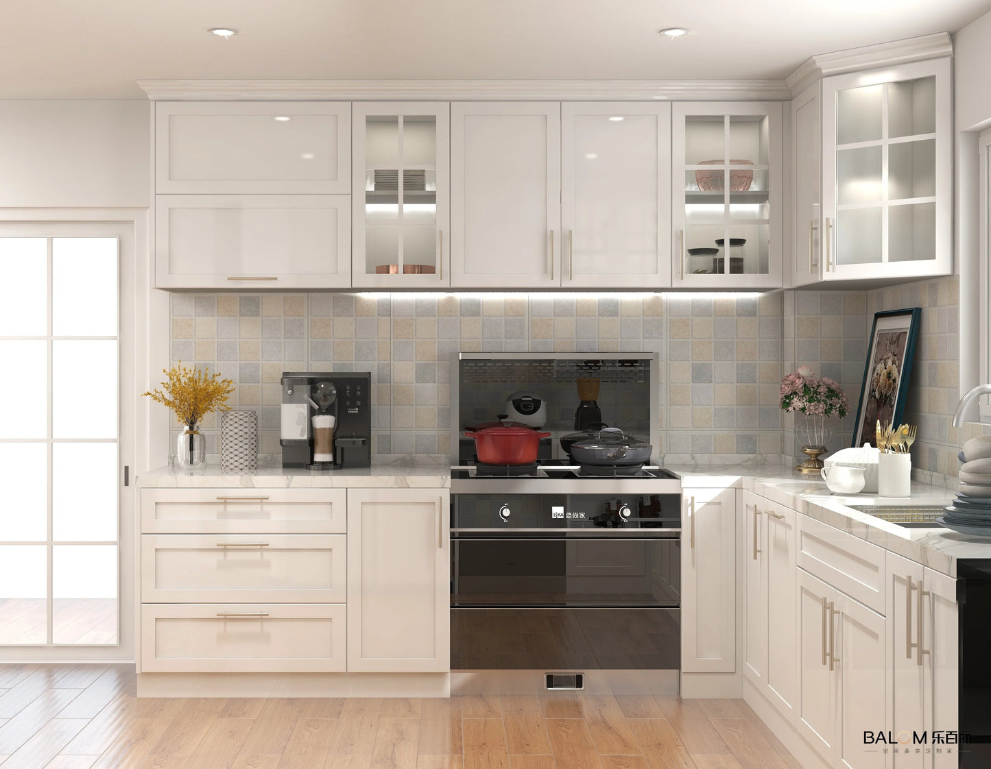 Modern Island Kitchen cabinet Design All Metal Laminate Glossy Cabinet Wholesale Ex-Factory Price Made in China