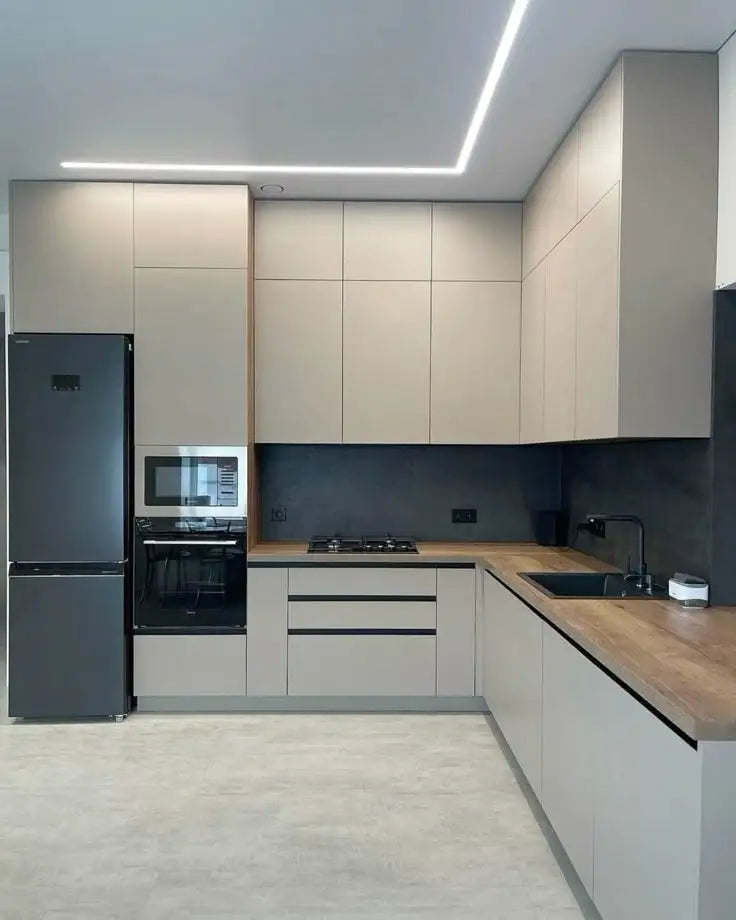 Kitchen cabinet Custom matt gray style HDM board cabinet furniture set design, with island paint cabinet