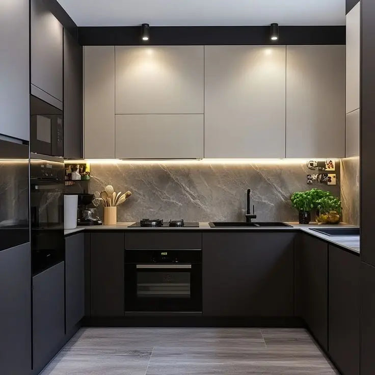 Kitchen cabinet Custom matt gray style HDM board cabinet furniture set design, with island paint cabinet