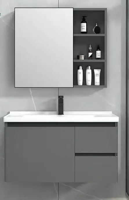 aluminum Wholesale Gray Wall Mounted Bathroom Vanity Cabinet with Sink Bathroom Vanity Set with Light Emitting Diode Bathroom Furniture