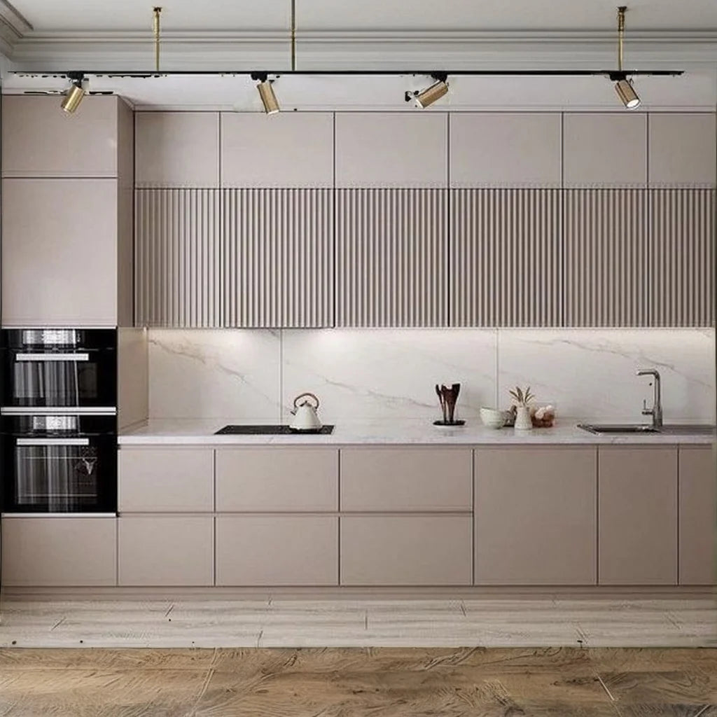 Kitchen cabinet Modern Hands-Free Plywood Cabinets Set Design Luxury White L-Shaped Wooden Cabinets