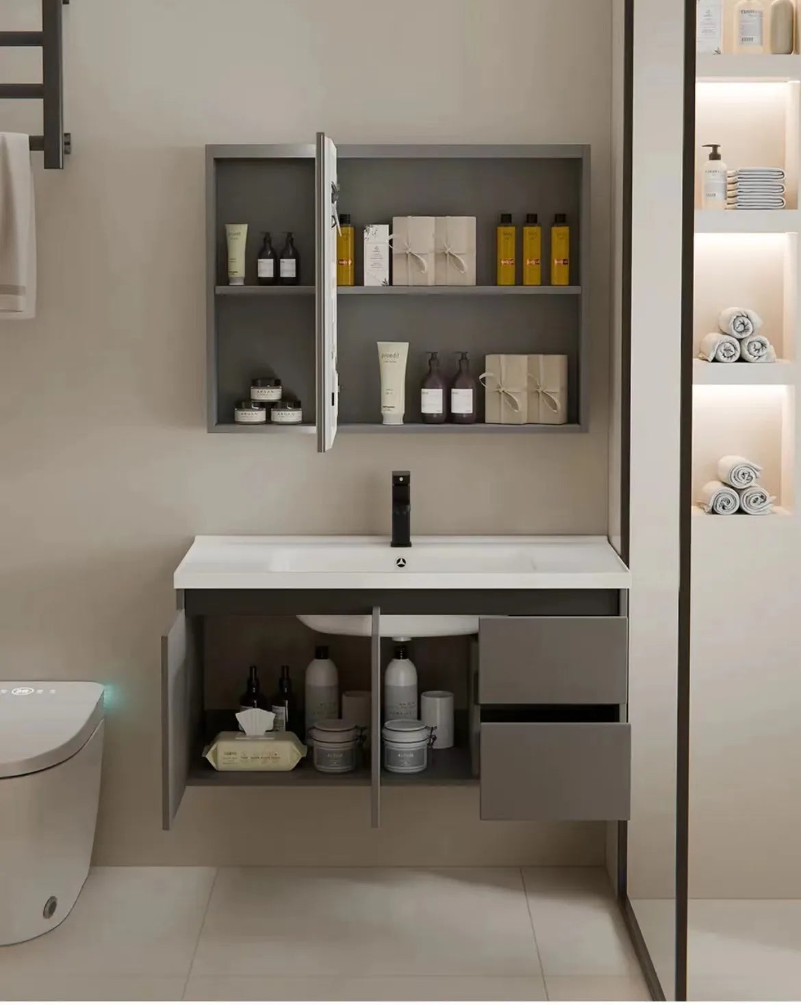 aluminum bathroom cabinet Modern Separate Design Bathroom Vanity Wholesale Style Wall Mounted Bathroom Vanity Washbasin Bathroom Cabinet