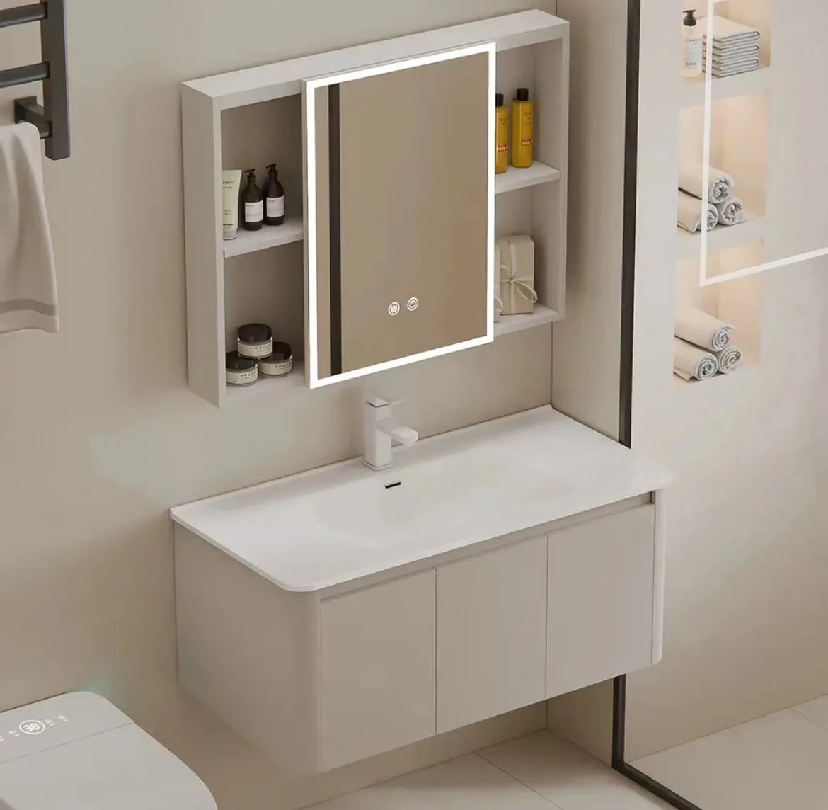 High Quality Wholesale Price Light Emitting Diode Mirror Bathroom Vanity Modern American Single Sink Washbasin Bathroom Cabinet
