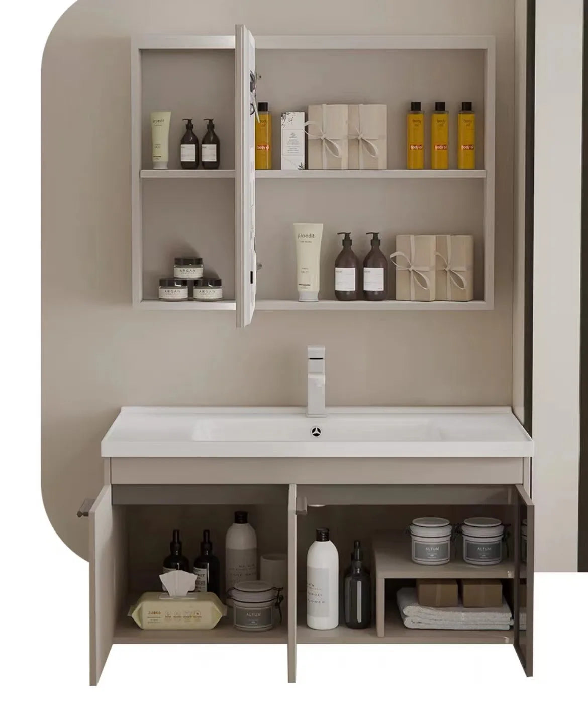 aluminum bathroom cabinet Hotel Furniture Bathroom Vanity Sink PVC Honeycomb Aluminum Cabinet Sintered Stone Washbasin Modern Bathroom Cabinet