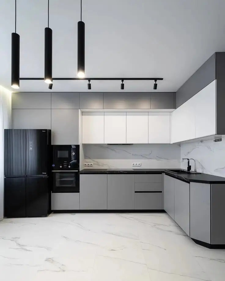 Kitchen cabinet Custom matt gray style HDM board cabinet furniture set design, with island paint cabinet