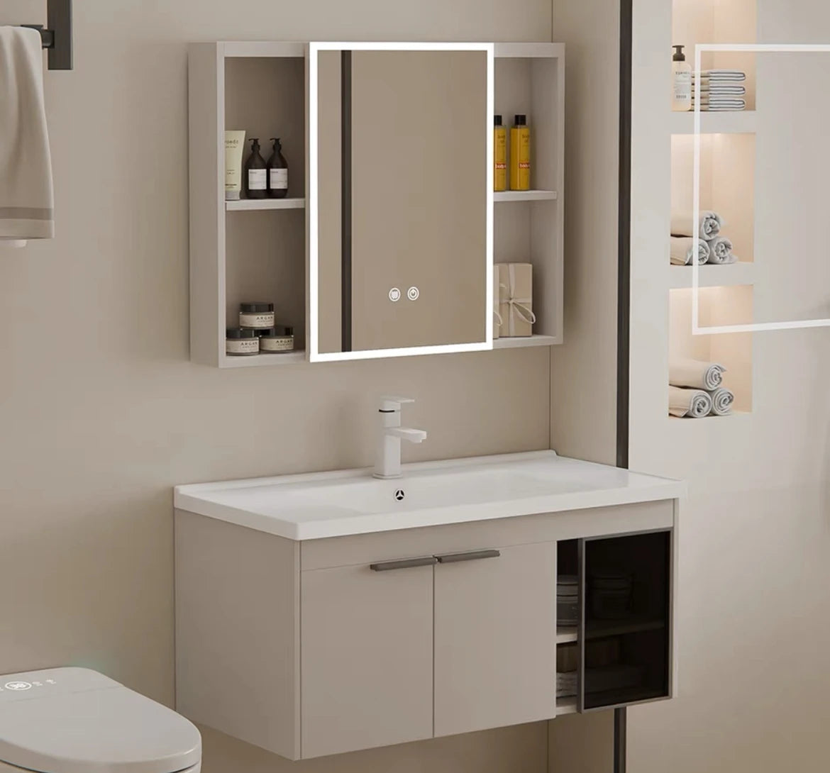 aluminum bathroom cabinet Hotel Furniture Bathroom Vanity Sink PVC Honeycomb Aluminum Cabinet Sintered Stone Washbasin Modern Bathroom Cabinet