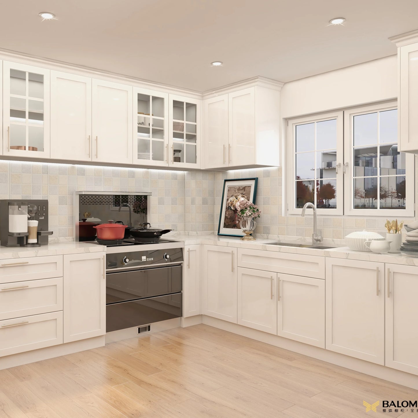 Modern Island Kitchen cabinet Design All Metal Laminate Glossy Cabinet Wholesale Ex-Factory Price Made in China