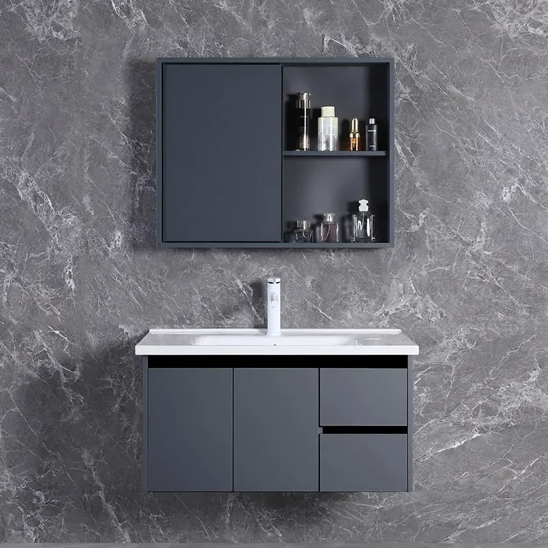 aluminum Wholesale Gray Wall Mounted Bathroom Vanity Cabinet with Sink Bathroom Vanity Set with Light Emitting Diode Bathroom Furniture