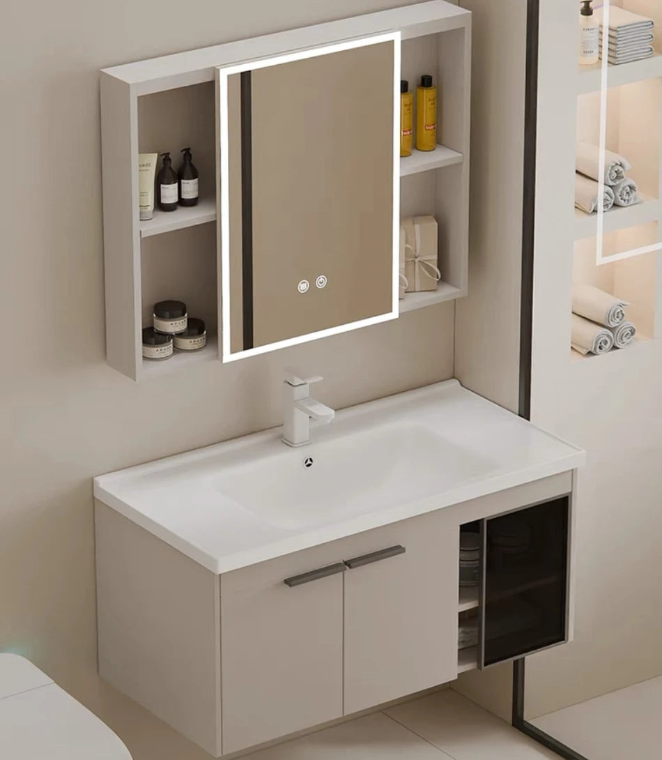 aluminum bathroom cabinet Hotel Furniture Bathroom Vanity Sink PVC Honeycomb Aluminum Cabinet Sintered Stone Washbasin Modern Bathroom Cabinet