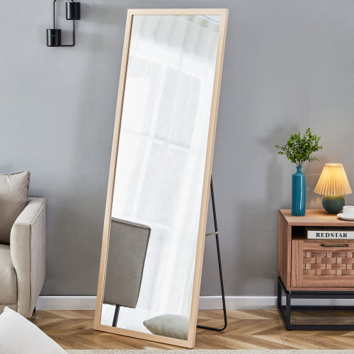 Third generation packaging upgrade, thickened border, brown wood grain solid wood frame full length mirror, dressing mirror, bedroom entrance, decorative mirror, and floor standing mirror. 57.9"*18.1"