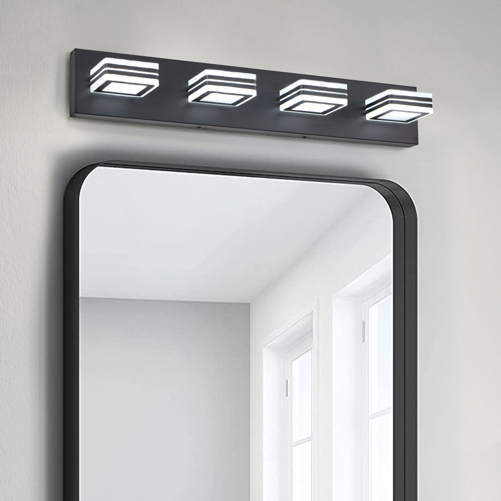 (Same as W1340103888/L2006) 32" Modern Chrome 5-Light LED Vanity Light, Square Acrylic Lampshades Wall Mount Fixture for Bathroom, Mirror Lighting