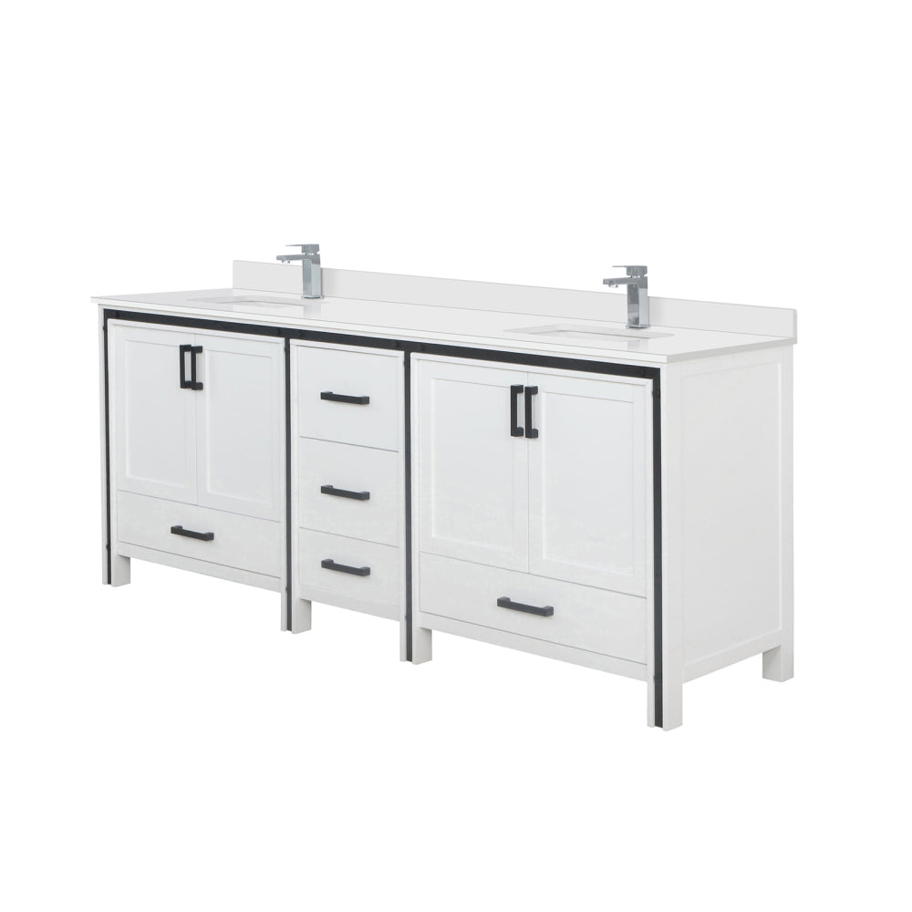 White Double Bath Vanity 84 in. W x 22 in. D, White Quartz Top and Faucet Set