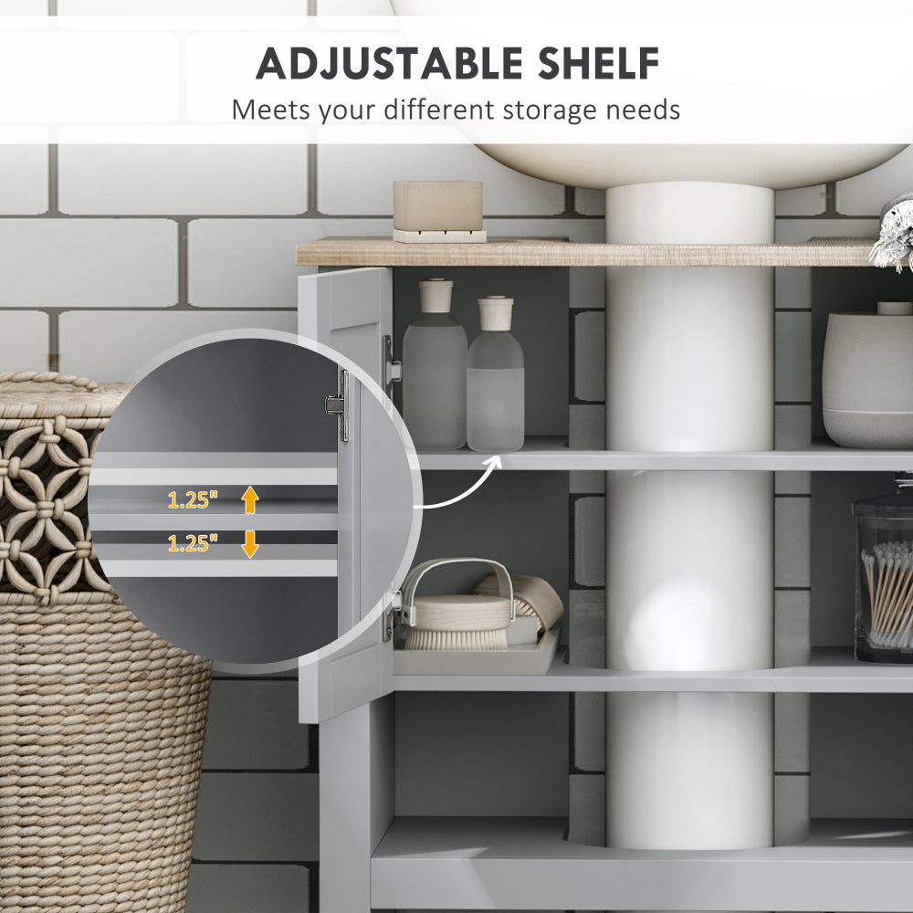 kleankin Pedestal Sink Storage Cabinet, Under Sink Cabinet, Bathroom Vanity Cabinet with Adjustable Shelf and Open Bottom Shelf, Gray
