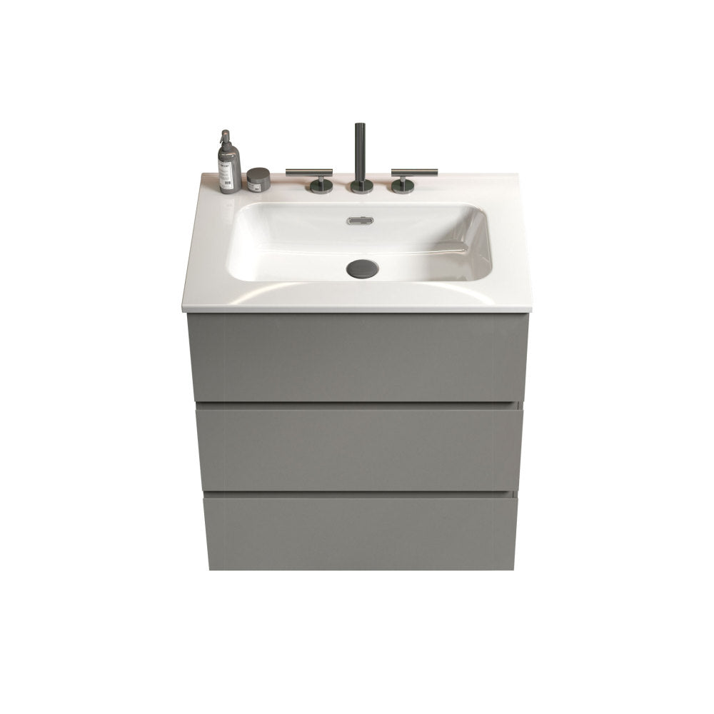 TIA 24" Gray Bathroom Vanity with Sink with 3 Faucet Holes, Large Storage Freestanding Bathroom Vanity for Modern Bathroom, One-Piece White Sink Basin without Drain and Faucet, Pre-assembledT