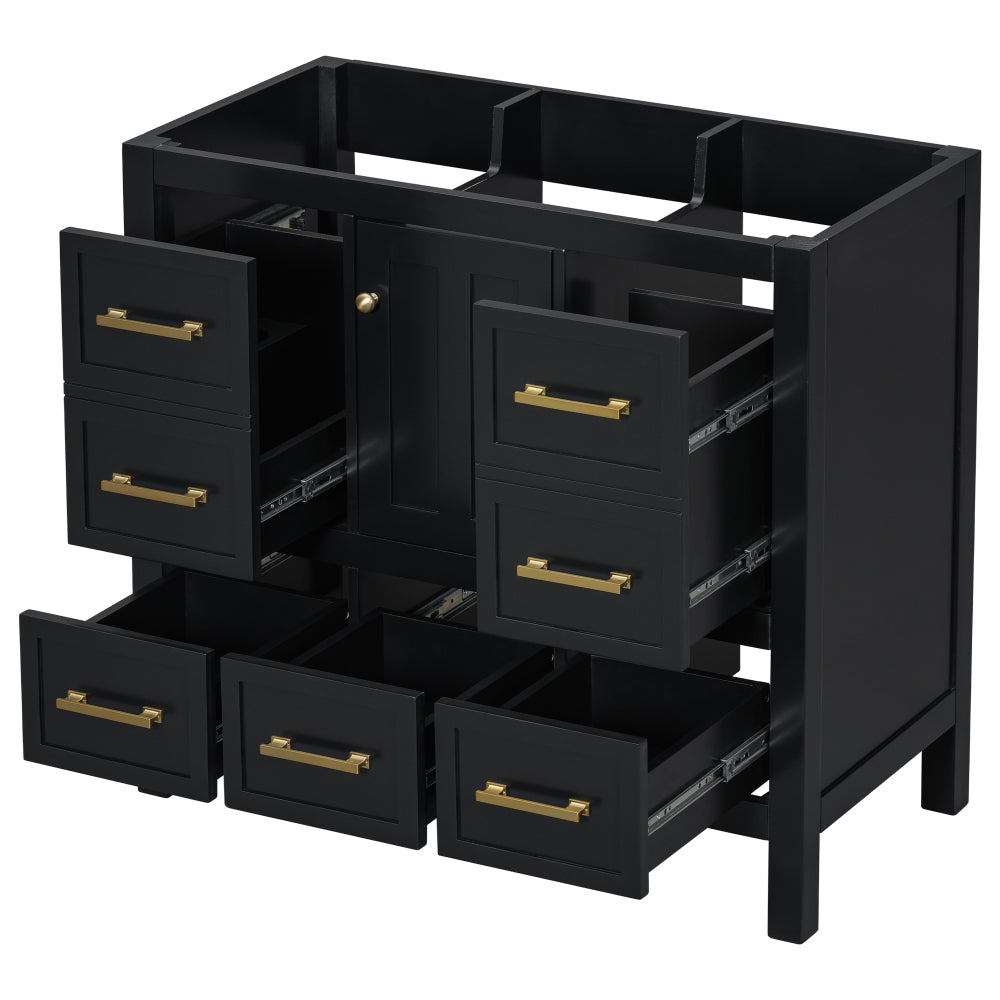 36'' Bathroom Vanity without Sink, Solid Wood Frame Bathroom Storage Cabinet, Freestanding Vanity with 5 Drawers& Soft Closing Doors (NOT INCLUDE BASIN SINK )