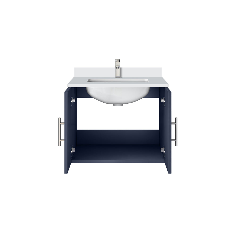 Navy Blue Bath Vanity 24 in. W x 22 in. D, White Quartz Top, and Faucet Set