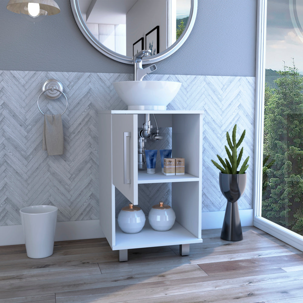 Single Bathroom Vanity, One Open Shelf, Single Door Cabinet, White