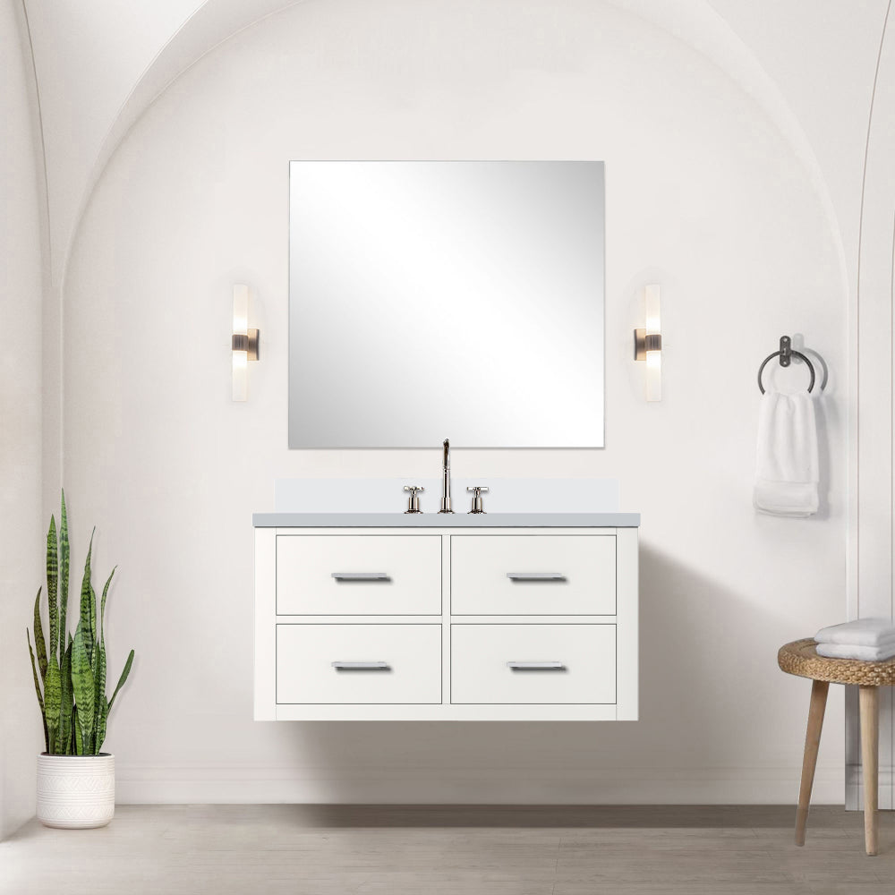 Blue Single Bath Vanity 36 in. W x 22 in. D, White Quartz Top, and Faucet Set