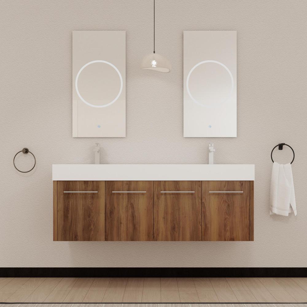 48 Inch Wall-Mounted Bathroom Vanity with Sink, Thick Edged Resin Basin, KD-Package